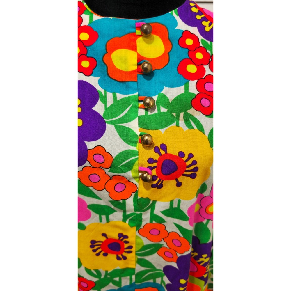 Keyloun Kaftan Maxi Dress Med Vintage 60s 70s Psychedelic Flower Power Retro Mod - Picture 10 of 14